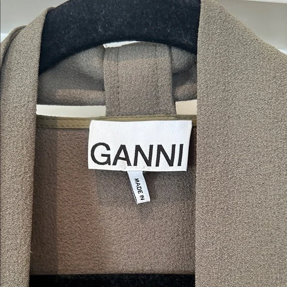 Ganni Olive Green Long Sleeve Tie-Neck Dress size 6 with detachable scarf - Picture 2 of 5